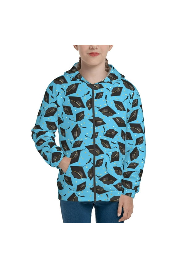 Graduation Hats2 Teenage Zipper Hoodie, Long Sleeve Zip Up Hoodies Casual Jackets Tops for 7-12 Years-