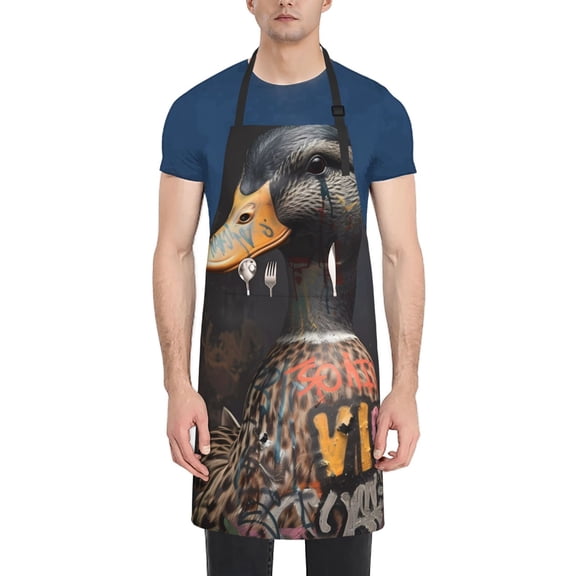 Naloa Graffiti Cool Duck Apron Kitchen Aprons with Pockets for Women Men Chef