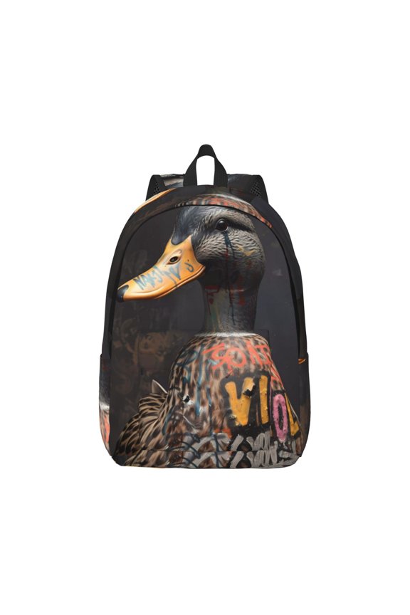 Graffiti Cool Duck Canvas Backpack for Men Women Rucksack Casual Travel Daypack College Tote Satchel Bookbag for Teens-Small