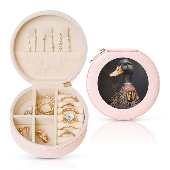 Naloa Graffiti Cool Duck Round Jewelry Box, Travel Jewelry Organizer, 3.9 x 3.9 x 2in Jewelry Storage Box for Women-Pink