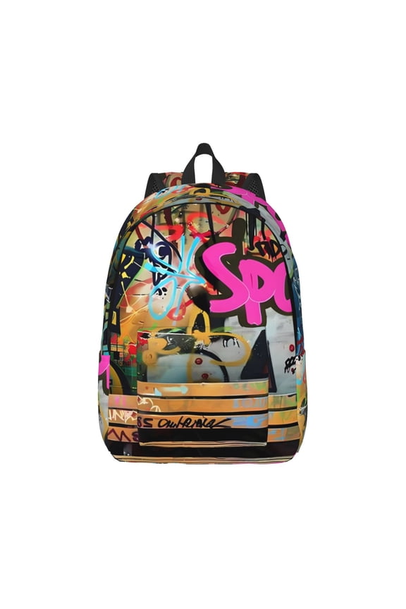 Graffiti Lamp Urban Scene Canvas Backpack for Men Women Rucksack Casual Travel Daypack College Tote Satchel Bookbag for Teens-Small