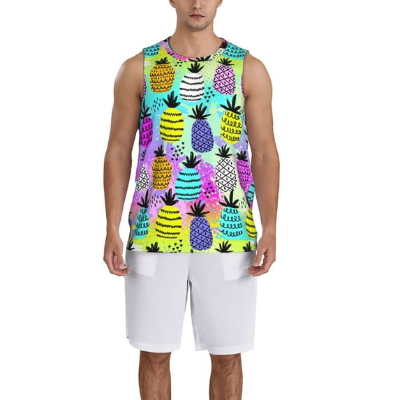Naloa Graffiti Pineapples Basketball Jersey Reversible Men's Mesh Athletic Sports Shirts Training Practice S-4XLLarge