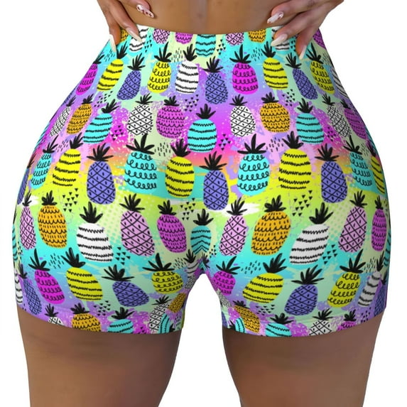 Naloa Graffiti Pineapples Biker Shorts for Women Seamless Scrunch Short Women’s Yoga Shorts for Gym Running Sport Shorts - Small