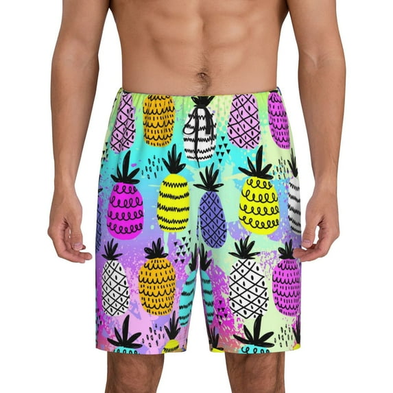Naloa Graffiti Pineapples Men's Short Pajama Pants, Lounge Comfort Shorts with Elasticized Waistband and Side Pockets - Medium