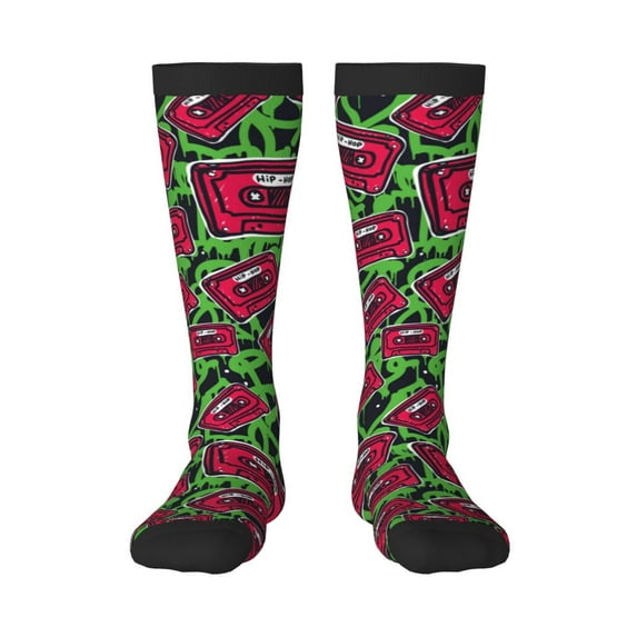 Naloa Graffiti Tape Thigh High Socks Extra Long Stretchy Sock Women Over Knee High Opaque Stocking Daily Wear