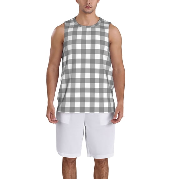 Naloa Gray Checkboard Basketball Jersey Reversible Men's Mesh Athletic Sports Shirts Training Practice S-4XLSmall