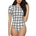 thumbnail image 1 of Naloa Gray Checkboard Women's Short-Sleeved Onesie, One-Piece Swimsuit for Parties, dates, clubs - XX-Large, 1 of 9