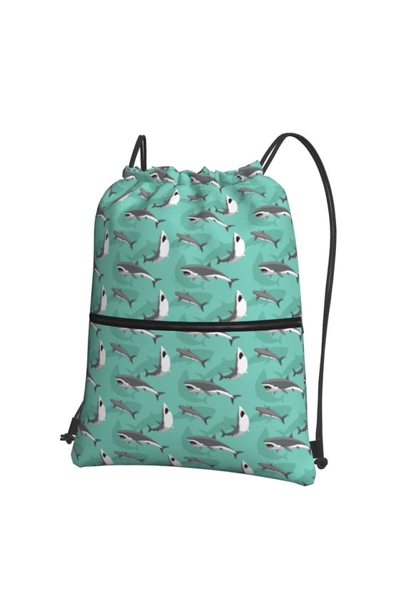 Great White Shark Drawstring Backpack String Bag Cinch Water Resistant for Gym Shopping Sport Yoga