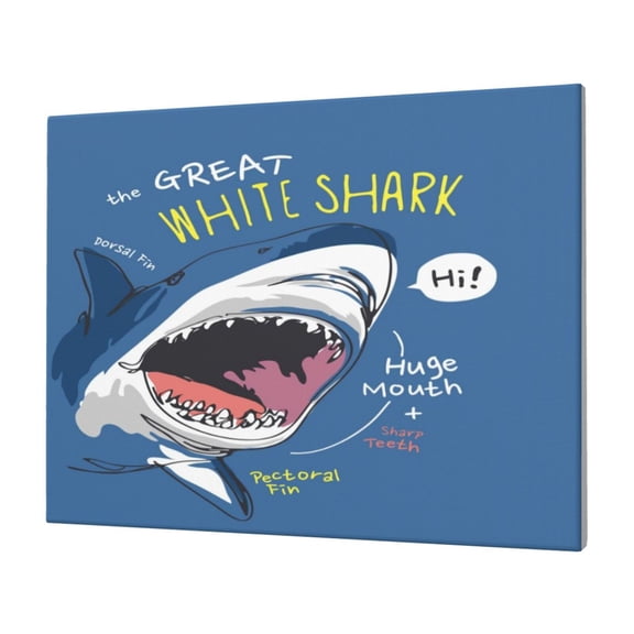 Naloa Great White Shark Print Canvas Picture,Wall Pictures, Modern Decorative Poster,Art Prints for Bedroom, Toilet, 40 x 30 cm, Built-in Wooden Frame