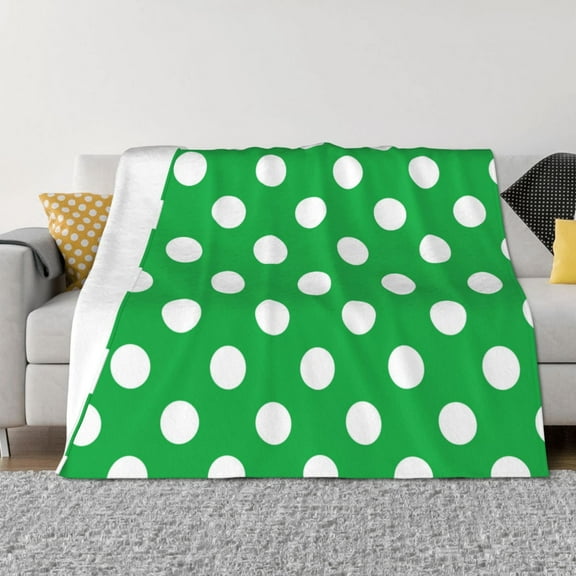 Naloa Green And White Polka Dot Flannel Fleece Throw Blanket for Bed Couch, Thick Blanket - All Seasons Suitable for Women, Men and Kids-60"x50"