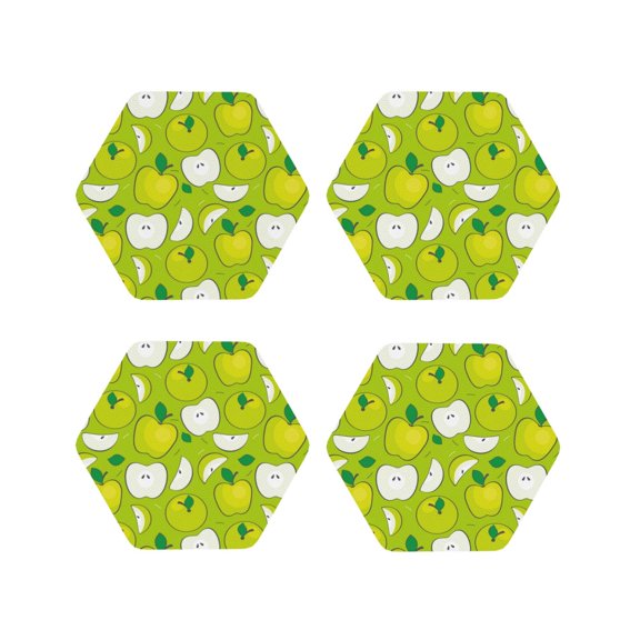 Naloa Green Apple Leather Coasters for Drinks, Durable Drink Coasters 4 Set for Tabletop Protection, Luxurious Home Décor and Housewarming Gift ( {designName})Hexagon