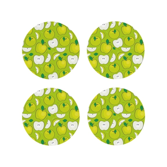 Naloa Green Apple Leather Coasters for Drinks, Durable Drink Coasters 4 Set for Tabletop Protection, Luxurious Home Décor and Housewarming Gift ( {designName})Round Shape