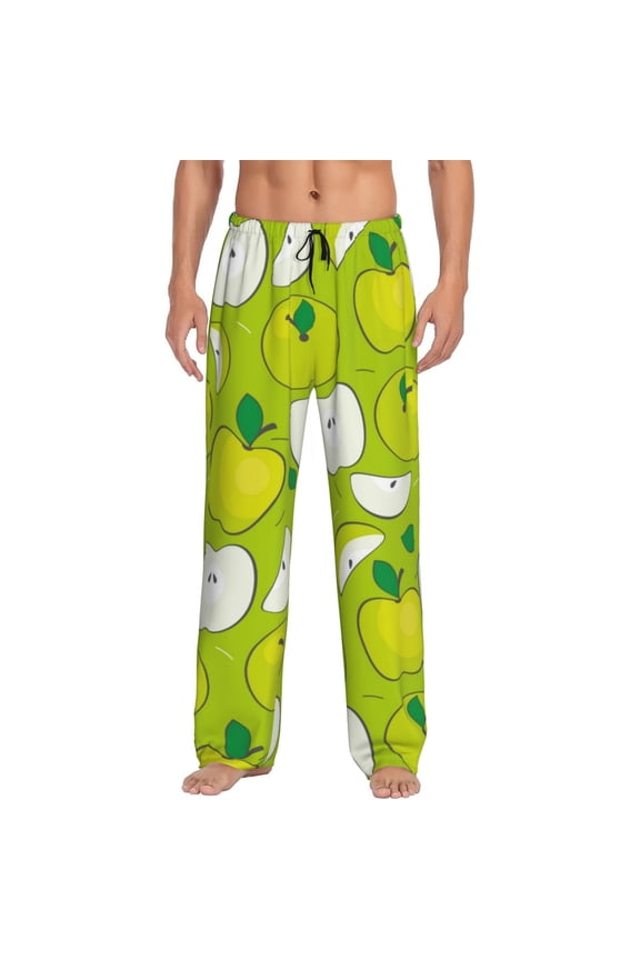 Green Apple Pajama Pants Men, PJ Bottoms, Sleep & Lounge Pants-Medium