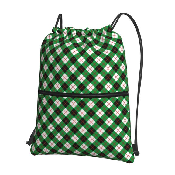 Naloa Green Argyle Plaid Drawstring Backpack String Bag Cinch Water Resistant for Gym Shopping Sport Yoga