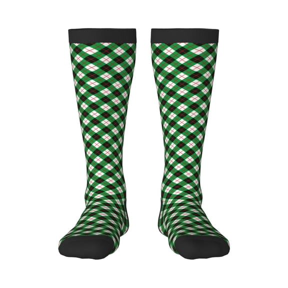 Naloa Green Argyle Plaid Knee Socks, High Socks Long Stretchy Sock Women Knee High Stocking, Long Socks for Women