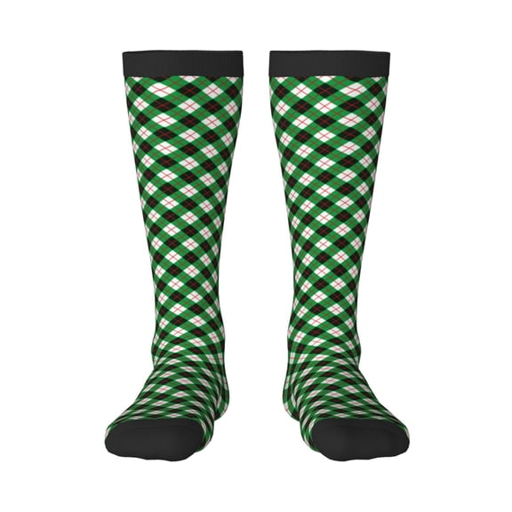 Naloa Green Argyle Plaid Knee Socks, High Socks Long Stretchy Sock Women Knee High Stocking, Long Socks for Women