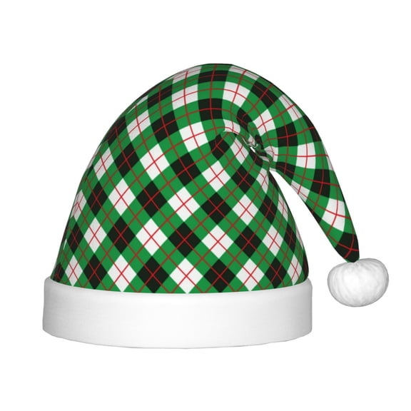 Naloa Green Argyle Plaid Santa Hat for Kids Baby Christmas Hats,Girls Boys Toddler Plush Xmas Holiday Hat,Luxury Santa Claus Hat