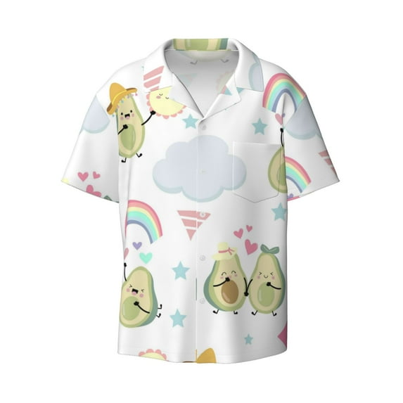 Naloa Green Blue Avocado Men's Loose Fit Cuban Collar Short-Sleeve Shirt with Button-down and Chest Pocket for Everyday Wear Outings - X-Large