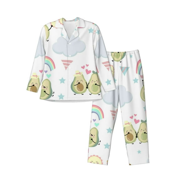 Naloa Green Blue Avocado Men’s Pajamas Set - Long Sleeve Button Down Sleep Shirt and Pajama Bottoms Sleepwear Set-Medium