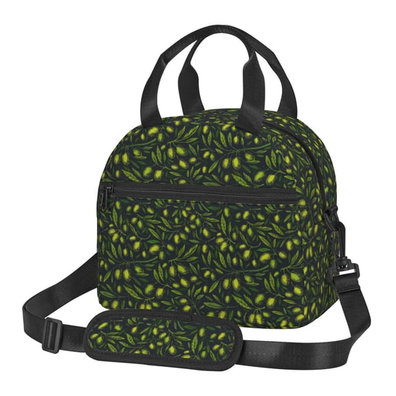 Naloa Green Branch Olive Print Lunch Bag for Women & Men Insulated Lunch Box or Cooler Lunch Tote Bags for Work, Travel, Outdoor