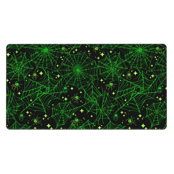Naloa Green Bright Web with Spiders Gaming Mouse Pad Large Mouse Mat Long Extended Desk Pad Non-Slip Rubber Mice Pads Stitched Edges Thin Pad (16x29.5 Inch)