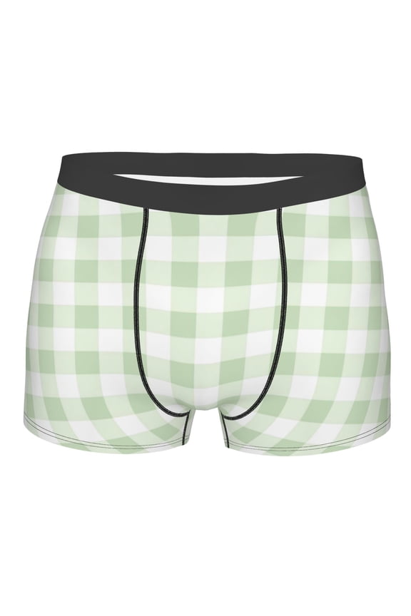 Green Checkboard Print Mens Underwear - Boxers for Men, Classic Briefs for Men