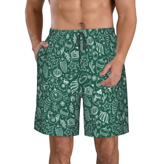 Naloa Green Christmas Men's Beach Shorts, Surfing shorts, Swim trunks, Quick Dry Swim Trunks for Surfing Beach Fun - XX-Large