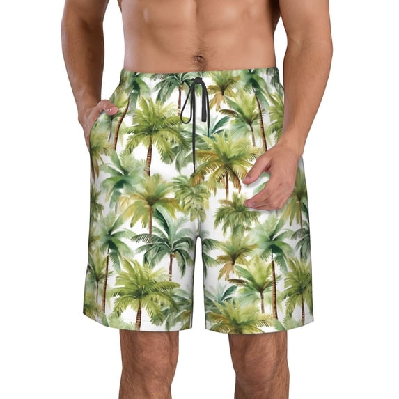 Naloa Green Hawaii Palms Men's Beach Shorts, Surfing shorts, Swim trunks, Quick Dry Swim Trunks for Surfing Beach Fun - 3X-Large
