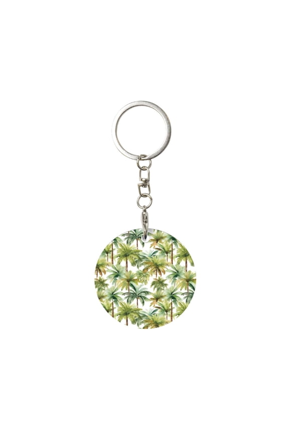 Green Hawaii Palms Print Round Keychain Keychain Key Ring, Key Tag, Key Chain Bulk for Gift Accessories (Round)