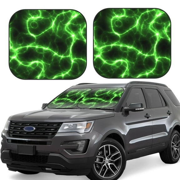 Naloa Green Lightning 2 Piece Foldable Car Sun Shades, Car Windshield Sunshade, Front Window Sunshade for Car, Truck, SUV - Large