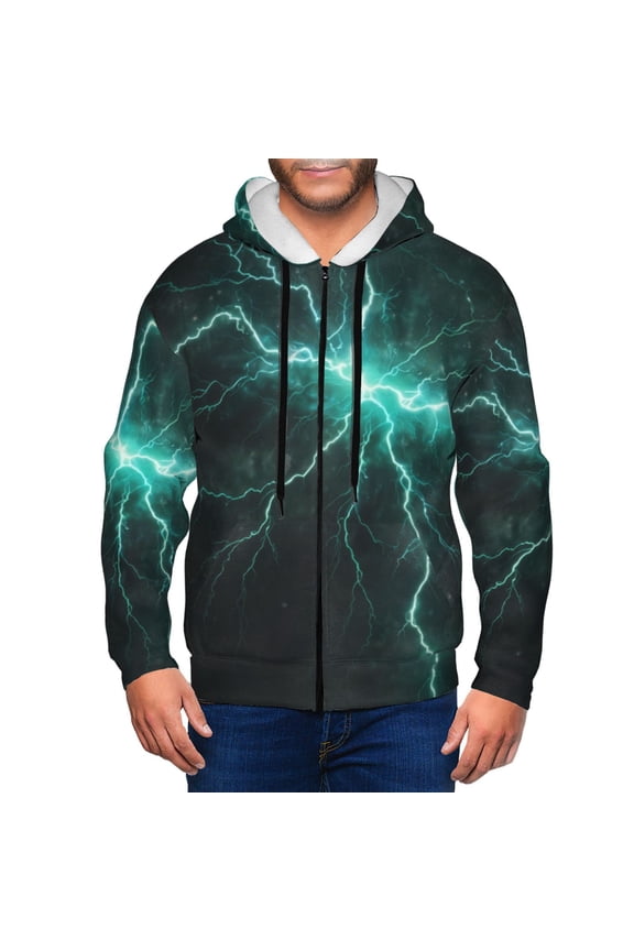 Green Lightning Flash Men’s Hoodies, Zip up Hoodie, Sweatshirts,Hoodies for Men Sizes S-3XL-Large
