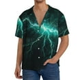thumbnail image 1 of Naloa Green Lightning Flash Men's Loose Fit Cuban Collar Short-Sleeve Shirt, Hawaiian Shirts, Mens Shirts Casual for Everyday Wear Outings-X-Large, 1 of 5