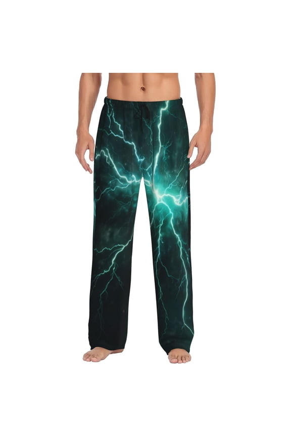 Green Lightning Flash Pajama Pants Men, PJ Bottoms, Sleep & Lounge Pants-X-Large