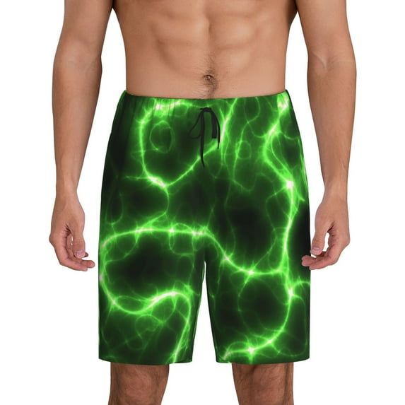 Naloa Green Lightning Men's Short Pajama Pants, Lounge Comfort Shorts with Elasticized Waistband and Side Pockets - XX-Large