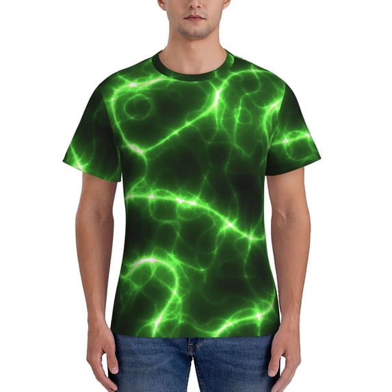 Naloa Green Lightning Men's T-Shirt Sport T-shirt Men's Basic Tee Casual Men's Shirt, Round Neck, Short Sleeves - Medium