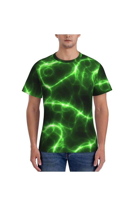 Green Lightning Men's T-Shirt Sport T-shirt Men's Basic Tee Casual Men's Shirt, Round Neck, Short Sleeves - Small