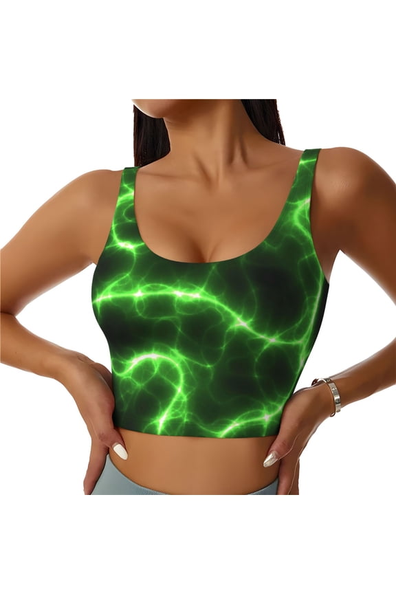 Green Lightning Sports Bras for Women, High Support Bra with Removable Pads, Comfortable - Large