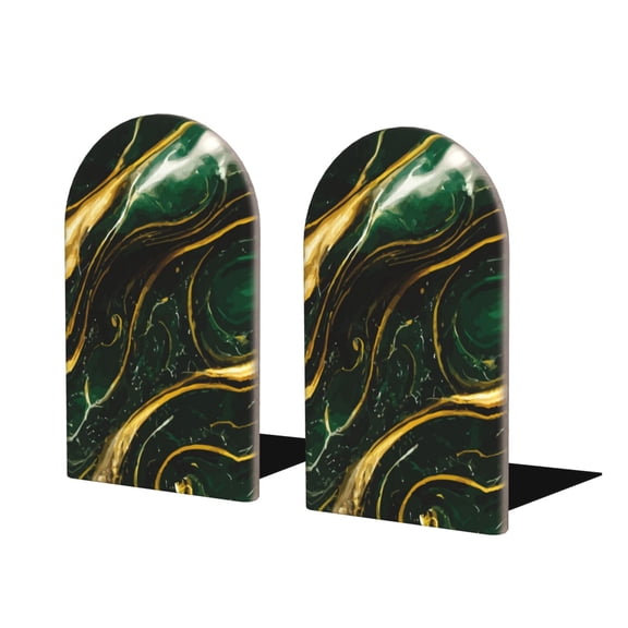 Naloa Green Marble Wood Non-Skid Bookend for Shelves,Book Ends for Heavy Books, Book Stand for CDs,1 Pair