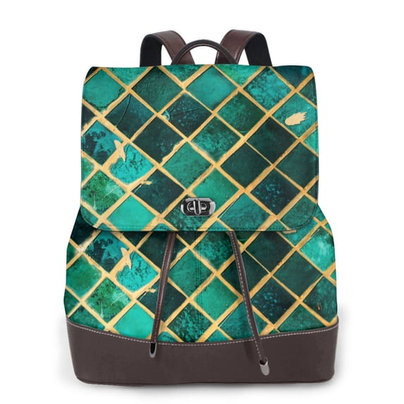 Naloa Green Mosaic Glass Print Leather Backpack Purse for Women and Ladies,Shoulder Travel Daypacks Bags,Laptop Backpack for Women