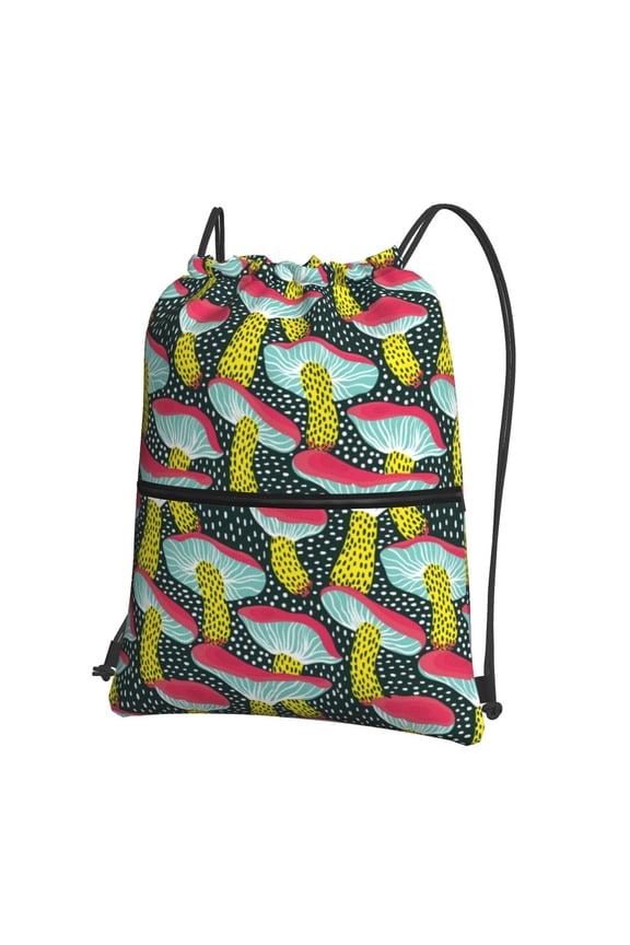 Green Mushroom Drawstring Backpack String Bag Cinch Water Resistant for Gym Shopping Sport Yoga