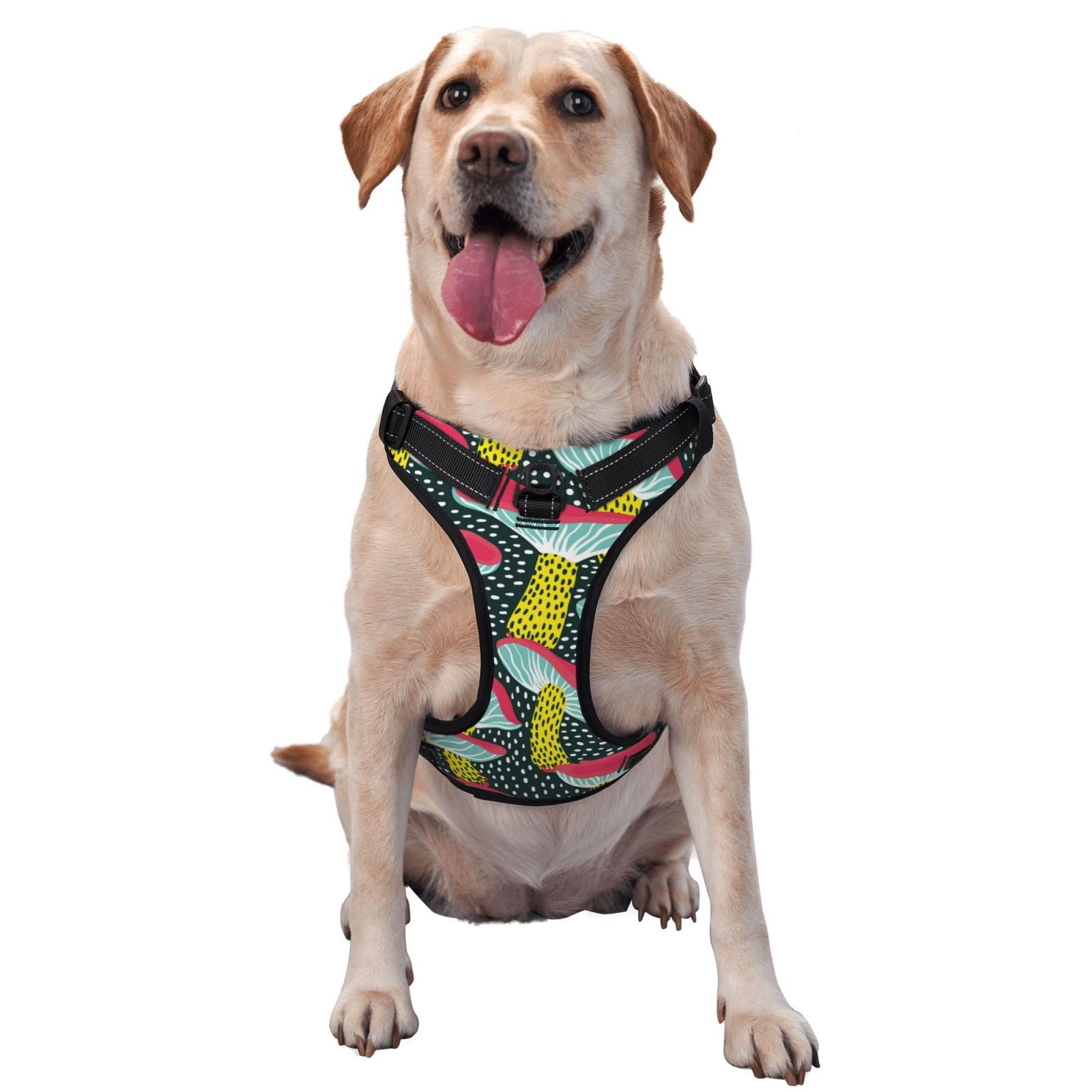 Naloa Green Mushroom Pet Harness Vest with Traction Rope, Adjustable No-Choke Dog Vest for Outdoor, Walking - Small