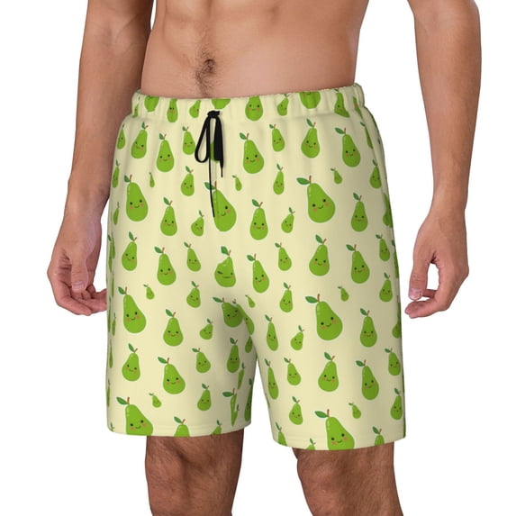 Naloa Green Pears1 Print Men Swim Trunks with Compression Liner ,Board Shorts,Men's Swim Shorts with Drawstring and Elastic Waistband-Medium
