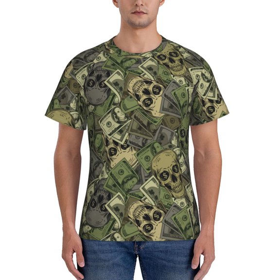 Naloa Green Skulls Men's T-Shirt Sport T-shirt Men's Basic Tee Casual Men's Shirt, Round Neck, Short Sleeves - Large