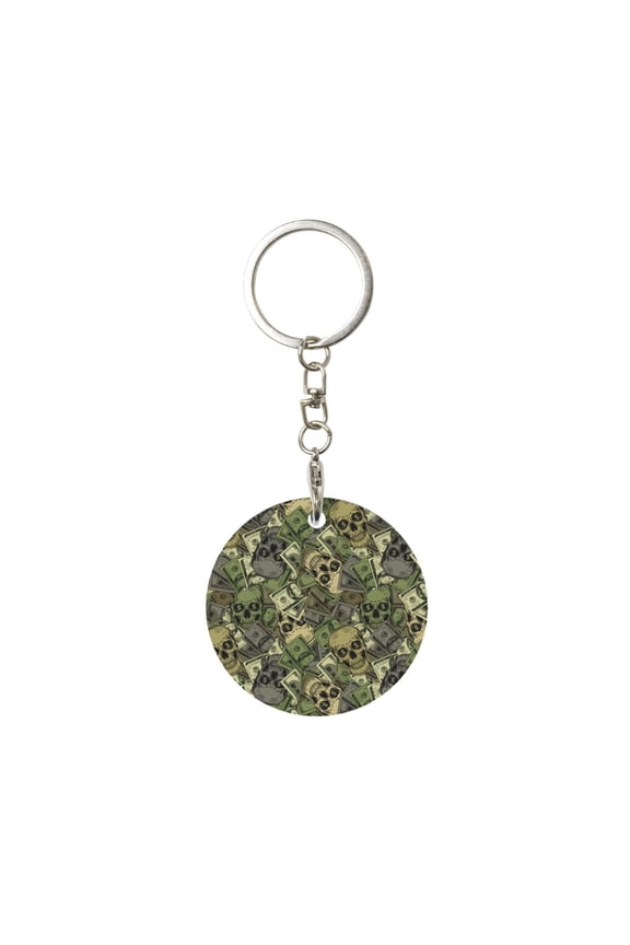 Naloa Green Skulls Print Round Keychain Keychain Key Ring, Key Tag, Key Chain Bulk for Gift Accessories (Round)