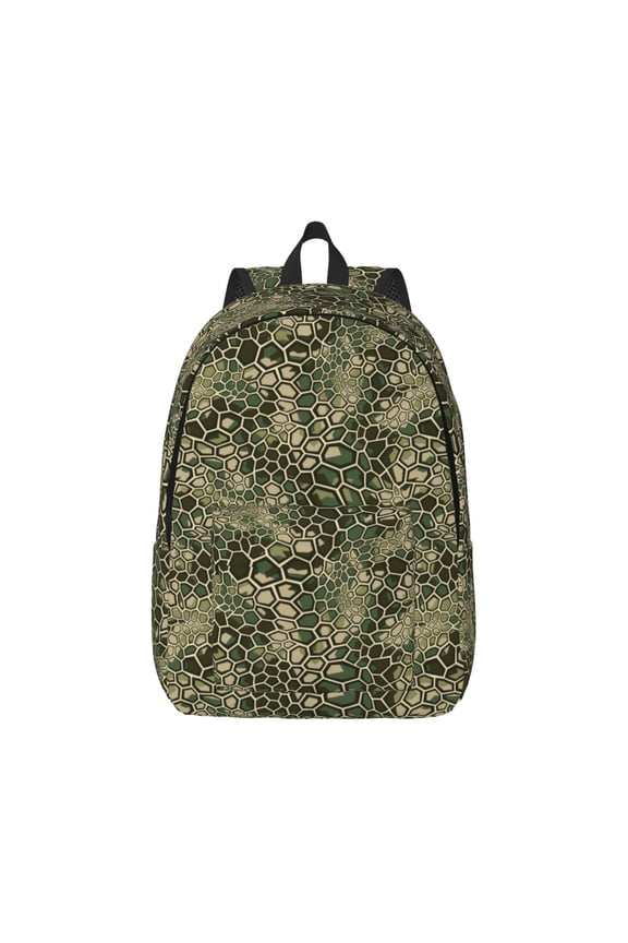 Green Snake Skin Canvas Backpack for Men Women Rucksack Casual Travel Daypack College Tote Satchel Bookbag for Teens-Small