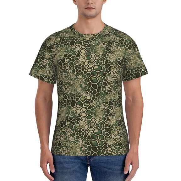 Naloa Green Snake Skin Men's T-Shirt Sport T-shirt Men's Basic Tee Casual Men's Shirt, Round Neck, Short Sleeves - Large