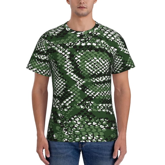 Naloa Green Snakeskin Men's T-Shirt Sport T-shirt Men's Basic Tee Casual Men's Shirt, Round Neck, Short Sleeves - Small
