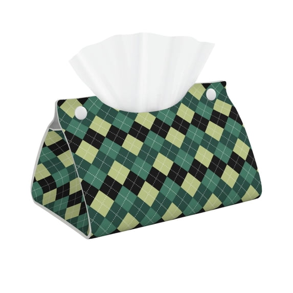 Naloa Green Squares Print Leather Tissue Box Cover Rectangle | Long Tissue Box Cover | Tissue Box Holder | Tissue Holder for Bathroom