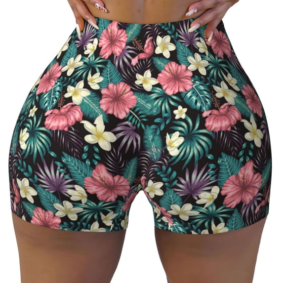 Naloa Green Tropical Leaves Biker Shorts for Women Seamless Scrunch Short Women’s Yoga Shorts for Gym Running Sport Shorts - XX-Large