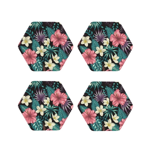 Naloa Green Tropical Leaves Leather Coasters for Drinks, Durable Drink Coasters 4 Set for Tabletop Protection, Luxurious Home Décor and Housewarming Gift ( {designName})Hexagon